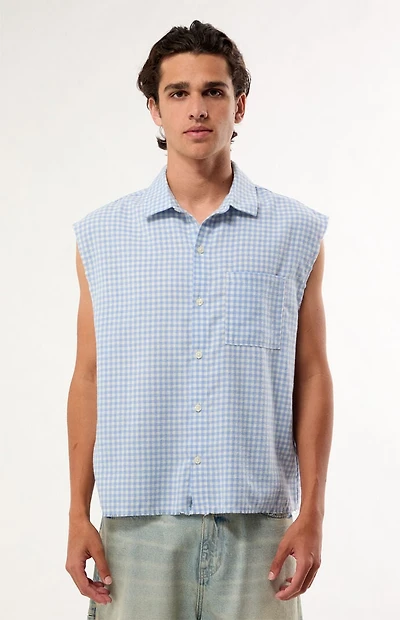 Pacsun Blue Plaid Benny Cutoff Shirt
