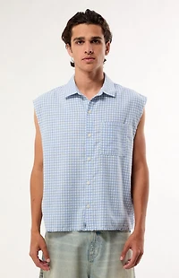 Pacsun Blue Plaid Benny Cutoff Shirt