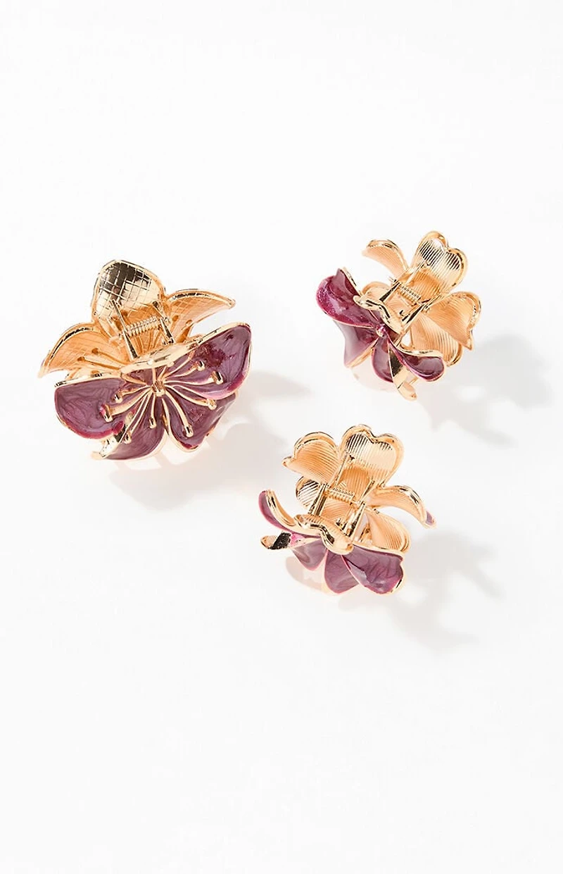 LA Hearts 3 Pack Burgundy Metal Plumeria Hair Claw Clips