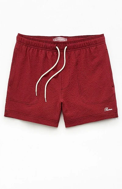 Pacsun Maroon Solid Seersucker 4.5" Swim Trunks
