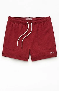 Pacsun Maroon Solid Seersucker 4.5" Swim Trunks