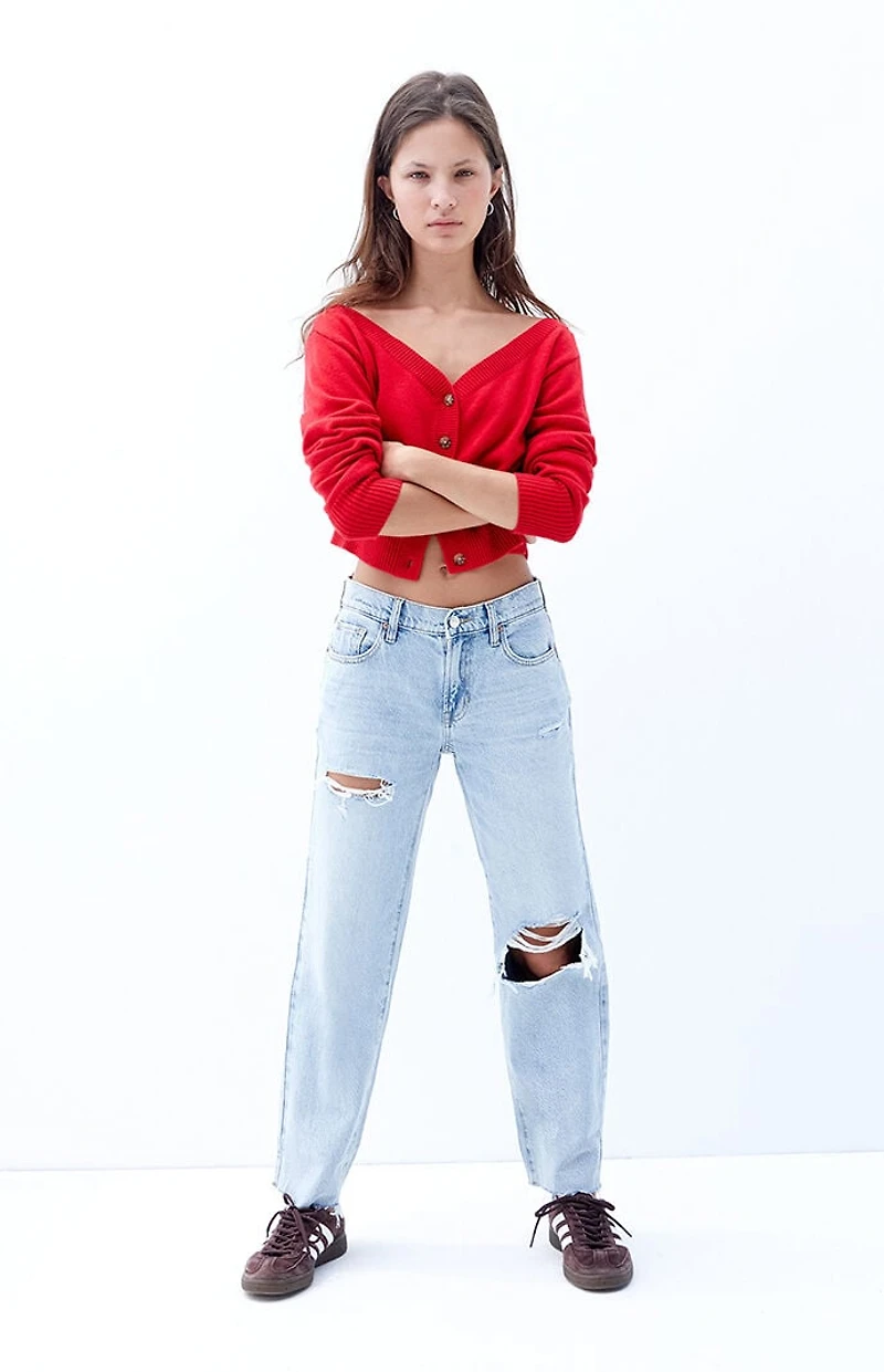 Pacsun '90s Straight Leg Jeans Stretch Ripped Light Indigo