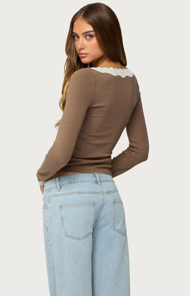 Edikted Contrast Lacey Long Sleeve Top