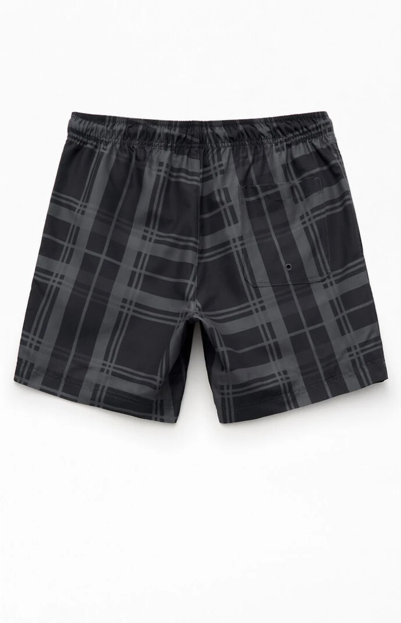 Pacsun Black Plaid Eco 6.5" Swim Trunks