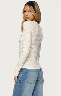 Edikted Cali Floral Ribbed Long Seeve T-Shirt