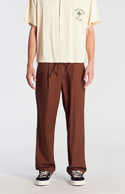 Pacsun Brown Linen Straight Trouser Pants
