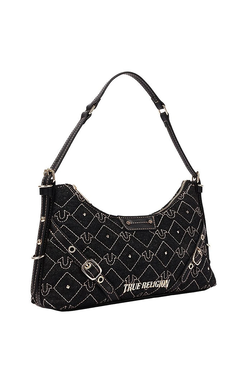 True Religion Studded Denim Chain Shoulder Bag