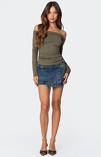 Edikted Celly Rolled Off Shoulder Top