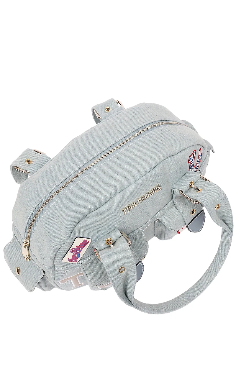 True Religion Denim Blue Multi Patch Satchel Bag