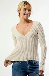 Your Favorite Maple Cable Knit V-Neck Sweater