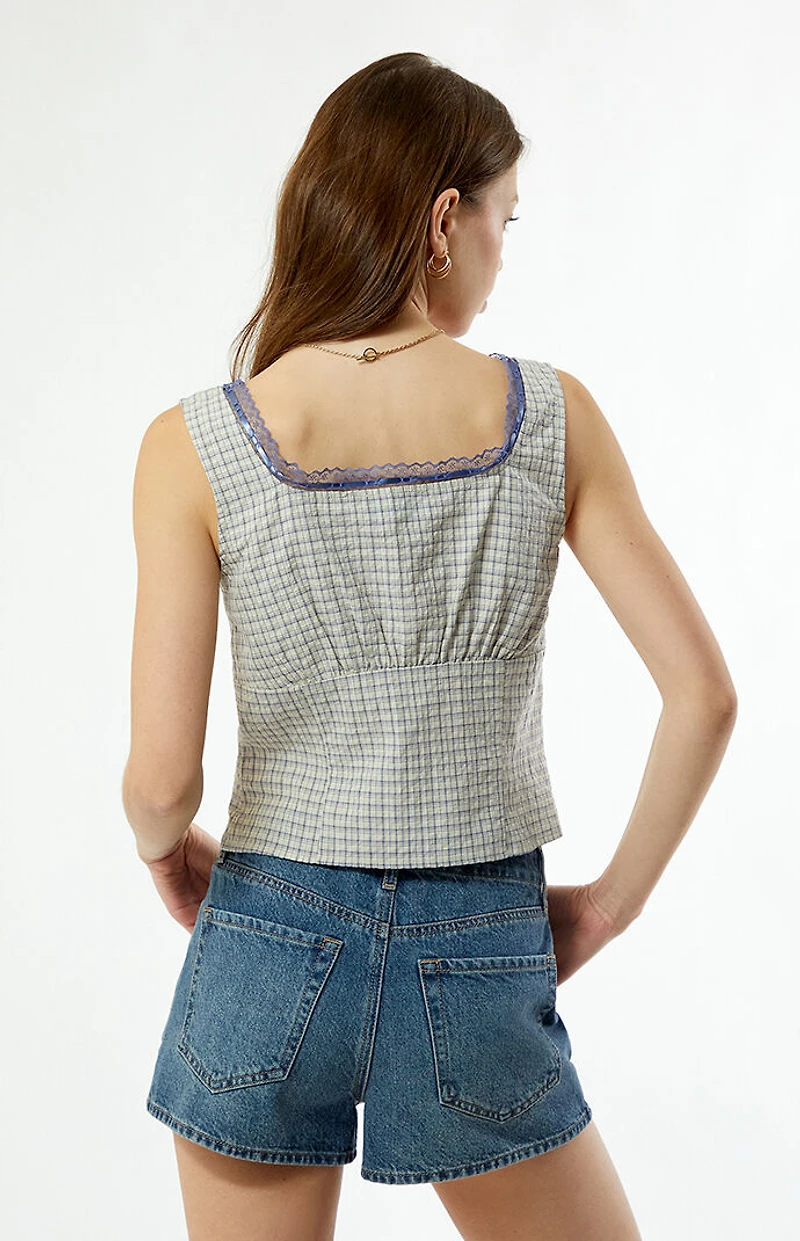 Your Favorite Plaid Button Up Lace Trim Top