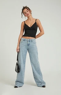 Pacsun Casey Low Rise Baggy Jeans Zebra Rhinestone Light Indigo