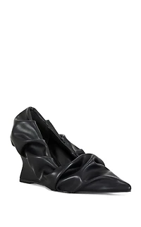 AZALEA WANG Women's Aicha Black Faux Leather Wedge Pumps