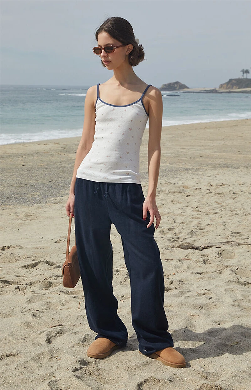 John Galt White Floral Pointelle Skylar Tank Top