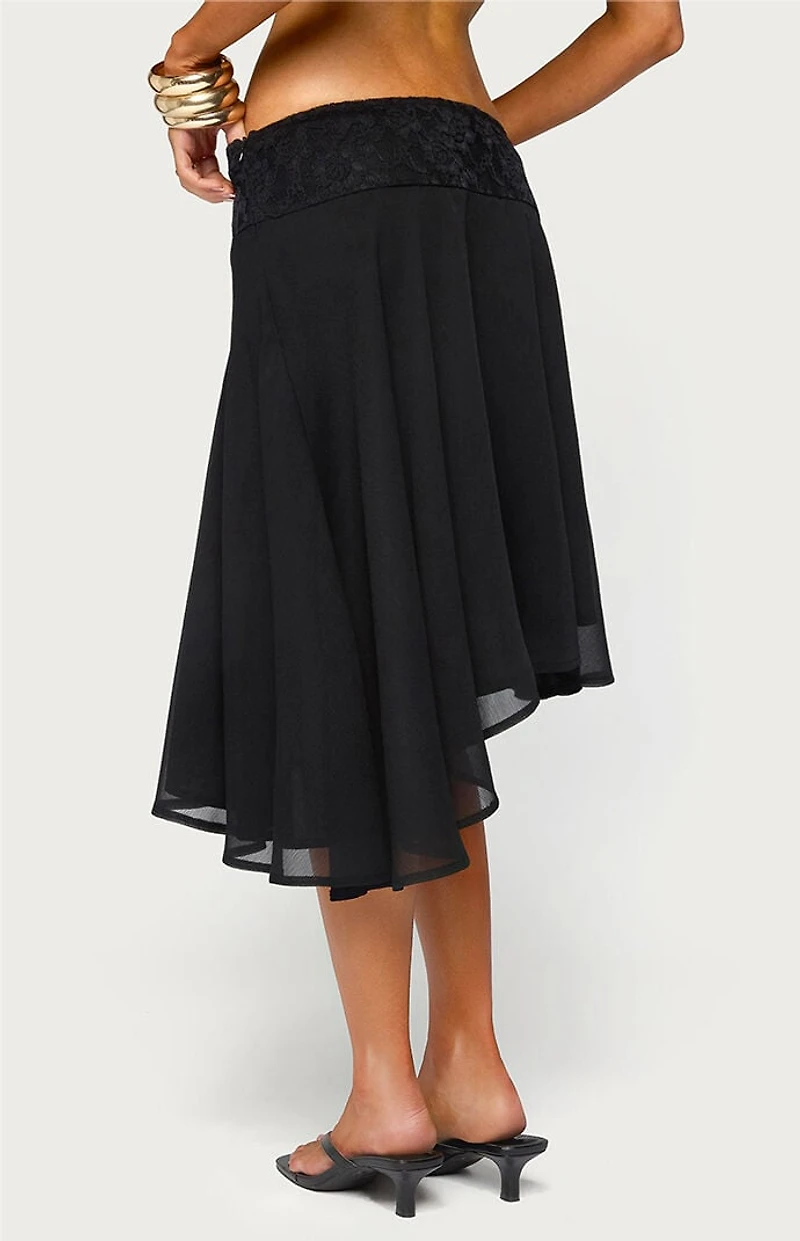 Edikted Evia Lace Asymmetric Midi Skirt