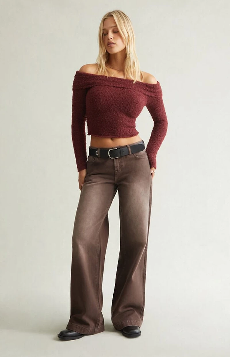 Pacsun Casey Low Rise Baggy Jeans Button Pocket Brown