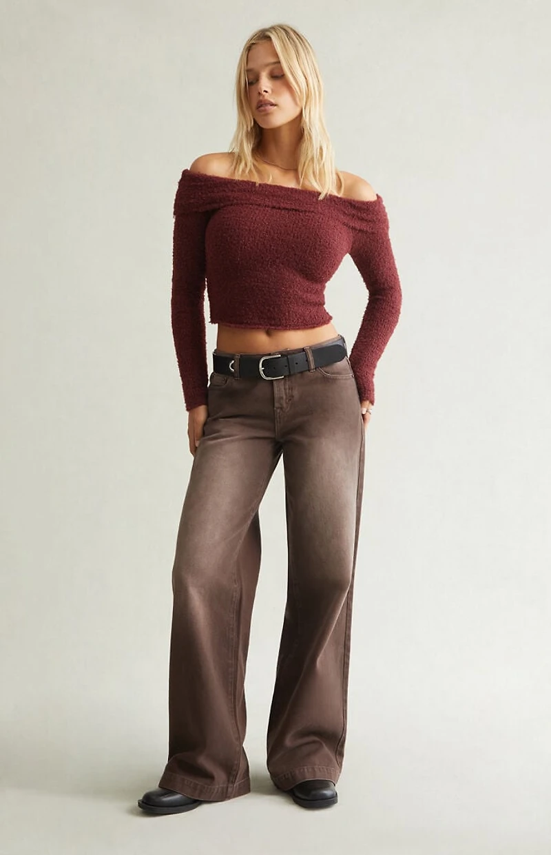 Pacsun Casey Low Rise Baggy Jeans Button Pocket Brown