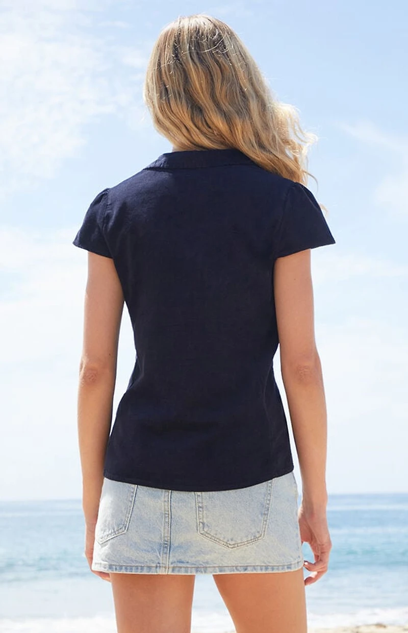 John Galt Blue Corduroy Rue Collared Top
