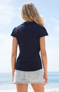 John Galt Blue Corduroy Rue Collared Top