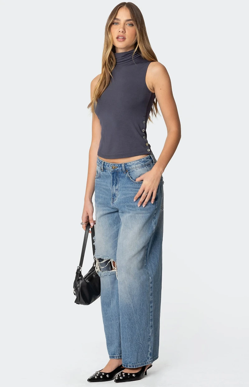 Edikted Coral Turtle Neck Top