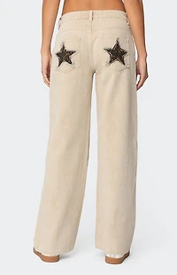 Edikted Leopard Star Low Rise Washed Jeans