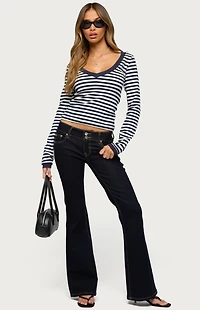 Edikted Kimi Striped Long Sleeve V Neck Top