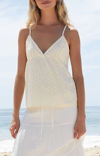 John Galt Yellow Edith Polka Dot Embroidered Tank Top
