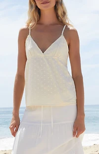 John Galt Yellow Edith Polka Dot Embroidered Tank Top