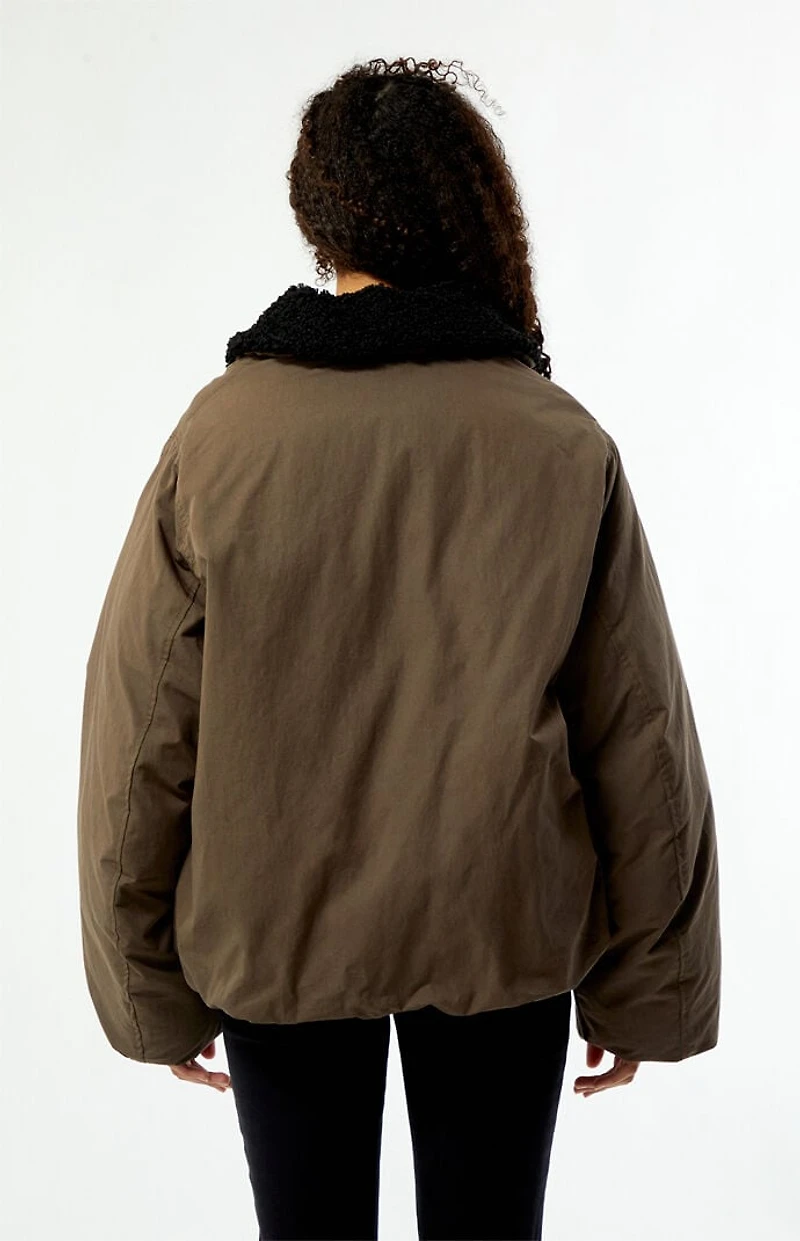 WEWOREWHAT Faux Fur Collar Balloon Bomber Jacket