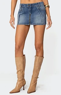 Edikted Anne Zip Up Denim Mini Skirt