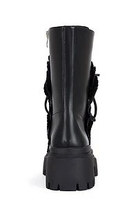 AZALEA WANG Women's Devoir Black 3D Flower Combat Boots