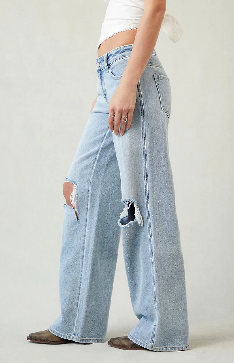 Pacsun Casey Low Rise Baggy Jeans Ripped Knee Light Indigo