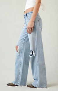Pacsun Casey Low Rise Baggy Jeans Ripped Knee Light Indigo