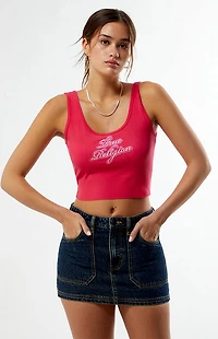 True Religion Crystal Embroidered Raw Cut Cropped Tank Top