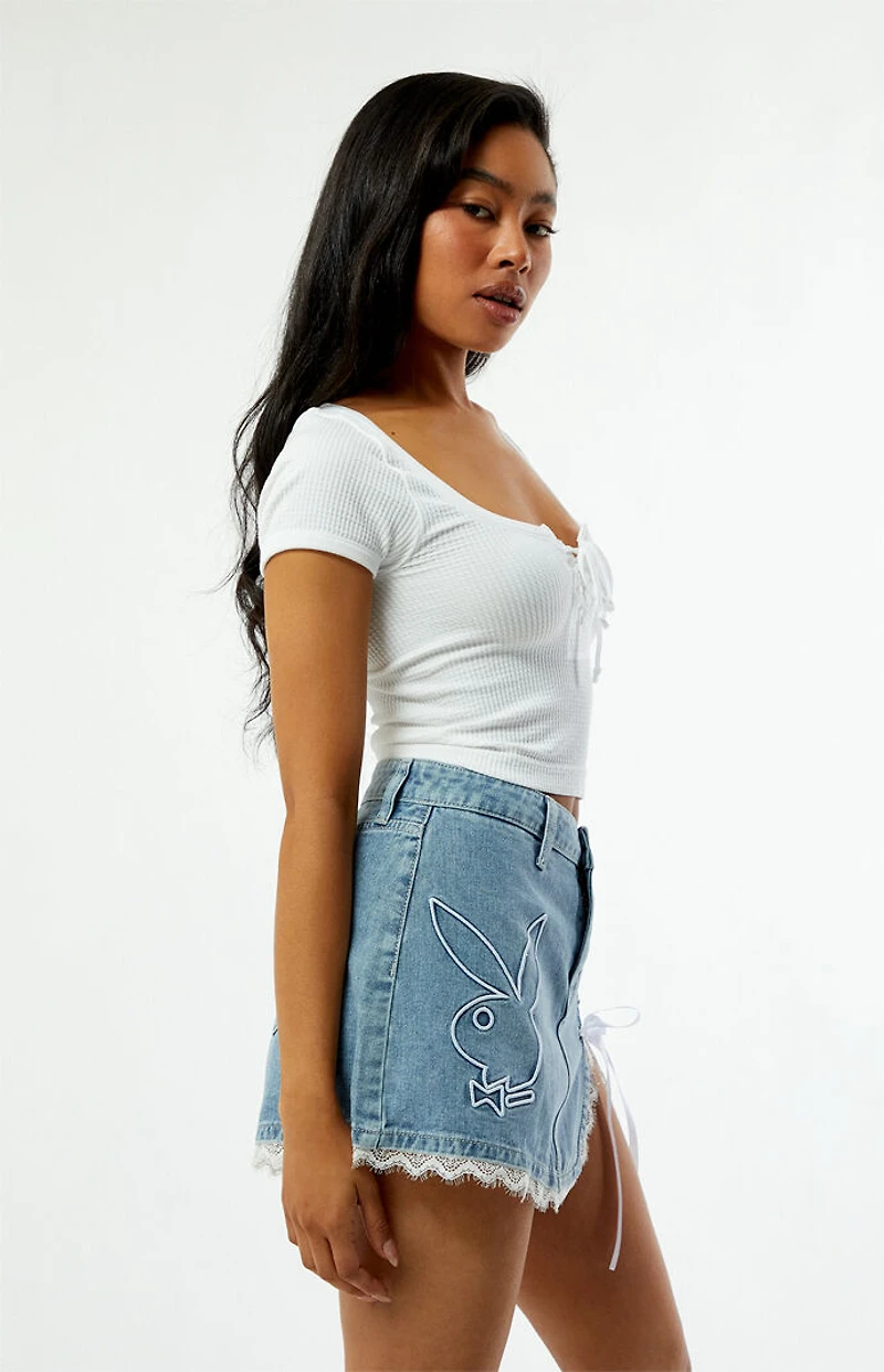 Playboy By PacSun Lace-Up Denim Mini Skirt