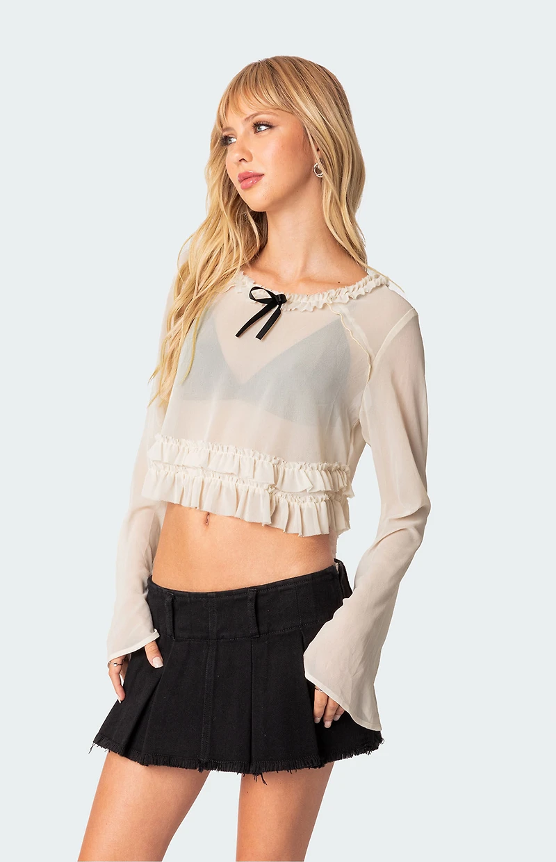 Edikted Grace Sheer Ruffle Chiffon Top