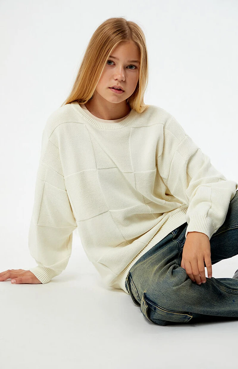 Pacsun Kids Off White Tonal Checkerboard Sweater