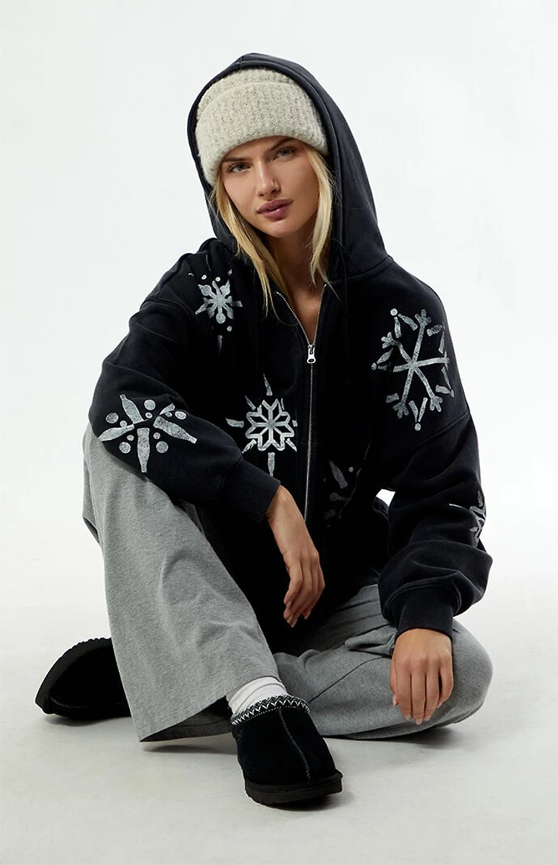 Coca Cola by Pacsun Holiday Snowflake Zip Up Cropped Hoodie