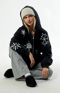 Coca Cola by Pacsun Holiday Snowflake Zip Up Cropped Hoodie