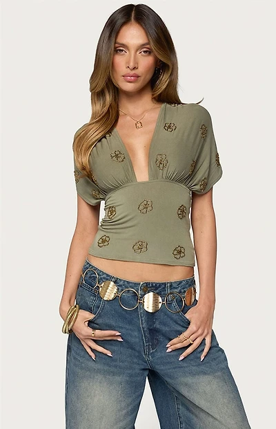 Edikted Ellora Beaded Flutter Tie Top