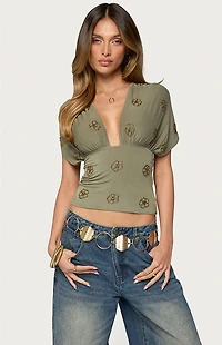 Edikted Ellora Beaded Flutter Tie Top