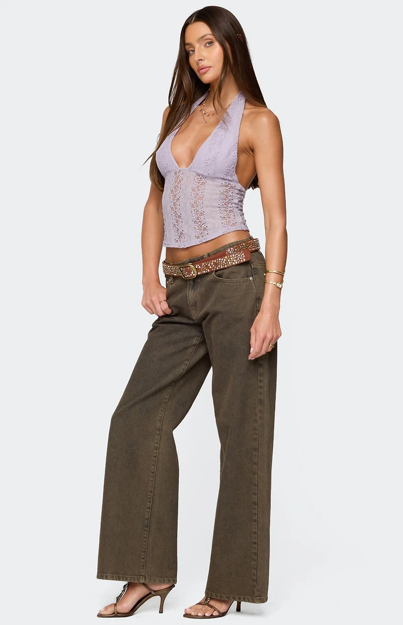 Edikted Naya Textured Sheer Lace Halter Top