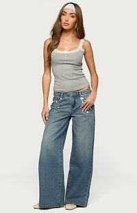 Edikted Mahlia Button Low Rise Baggy Jeans