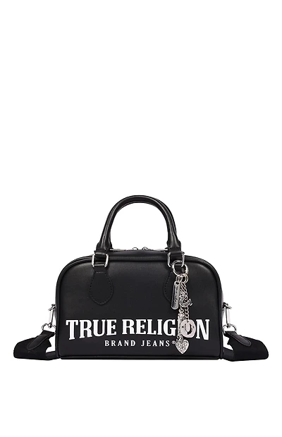 True Religion Black Bombe Logo Satchel