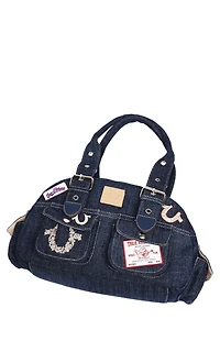 True Religion Dark Denim Multi Patch Satchel Bag