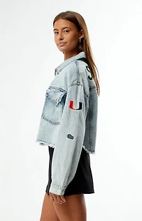HYPE & VICE Miami Hurricanes Frayed Cropped Denim Jacket