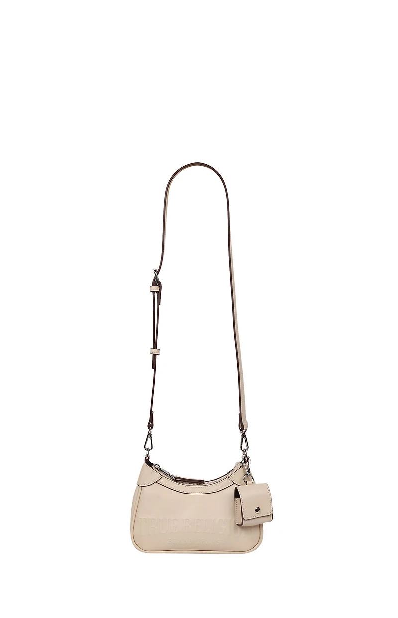 True Religion Cream Trapunto Logo Zip Top Hobo Bag