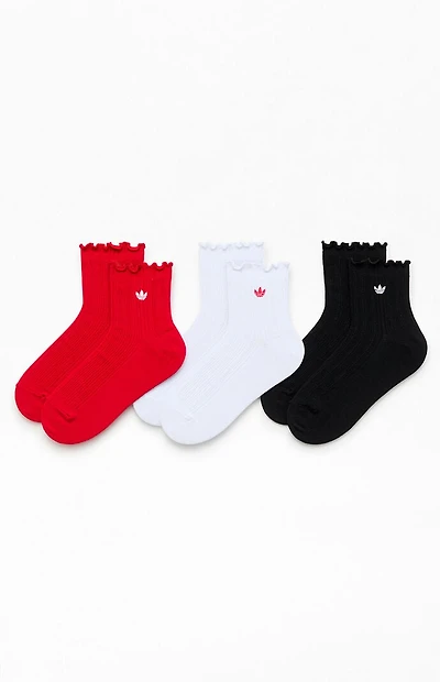 adidas 3 Pack Ruffle Quarter Length Socks