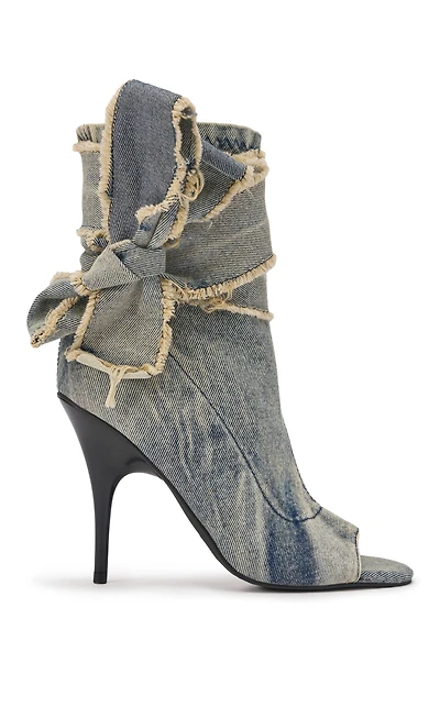 AZALEA WANG Women's Karter Denim Wrap Around Peep Toe Booties