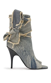 AZALEA WANG Women's Karter Denim Wrap Around Peep Toe Booties